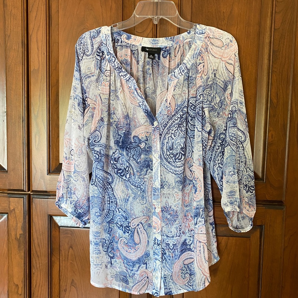 3/4 sleeve sheer paisley blouse